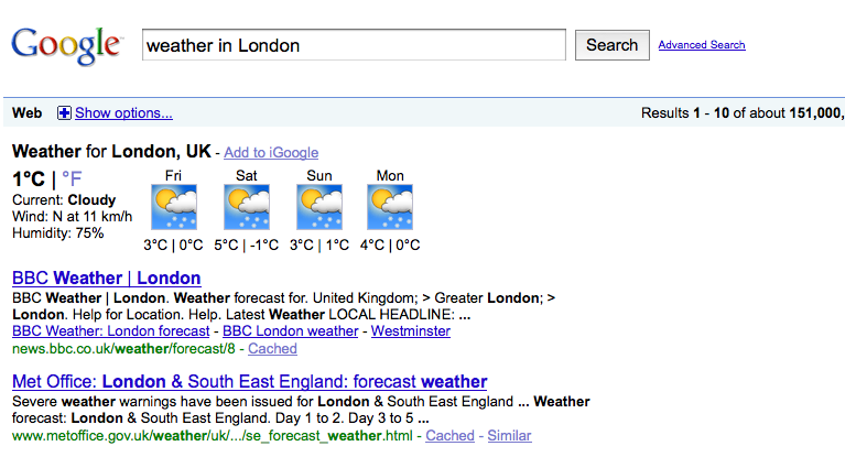 Weather Search Results